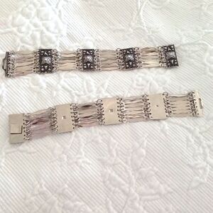 925 Silver Bar And Carved Panel  Cuff Bracelet